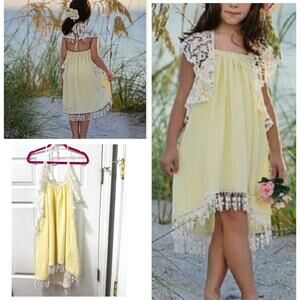 Dollcake Buttercup Lace Dress Girls Size 7 Hi-lo Hem Light Yellow Boho Easter